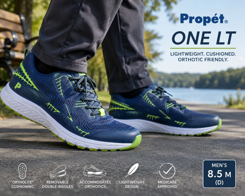 Propet One LT Mens 8.5 D Ortholite Orthotic Walking Shoes Navy Lime NWOB